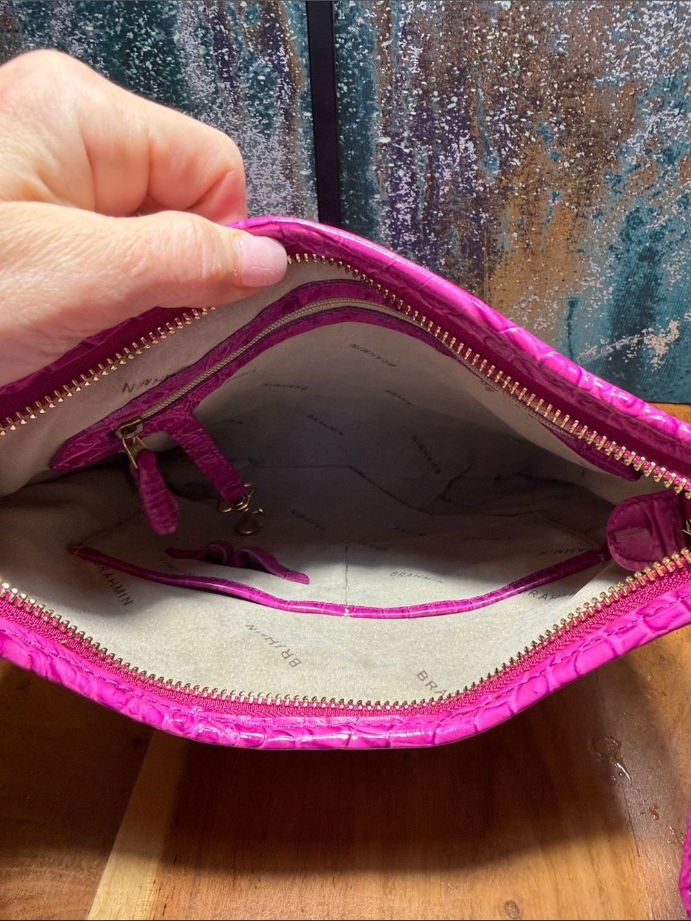 Brahmin Barbiecore Jody Hot Pink Melbourne Croc Leather Crossbody Bag - Picture 6 of 16